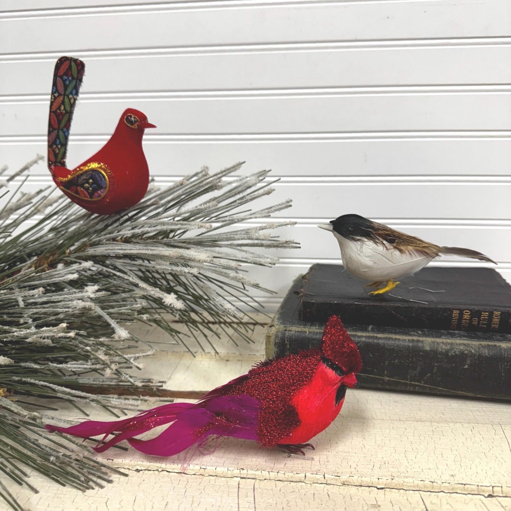 Vintage bird Christmas ornaments: Set of 3